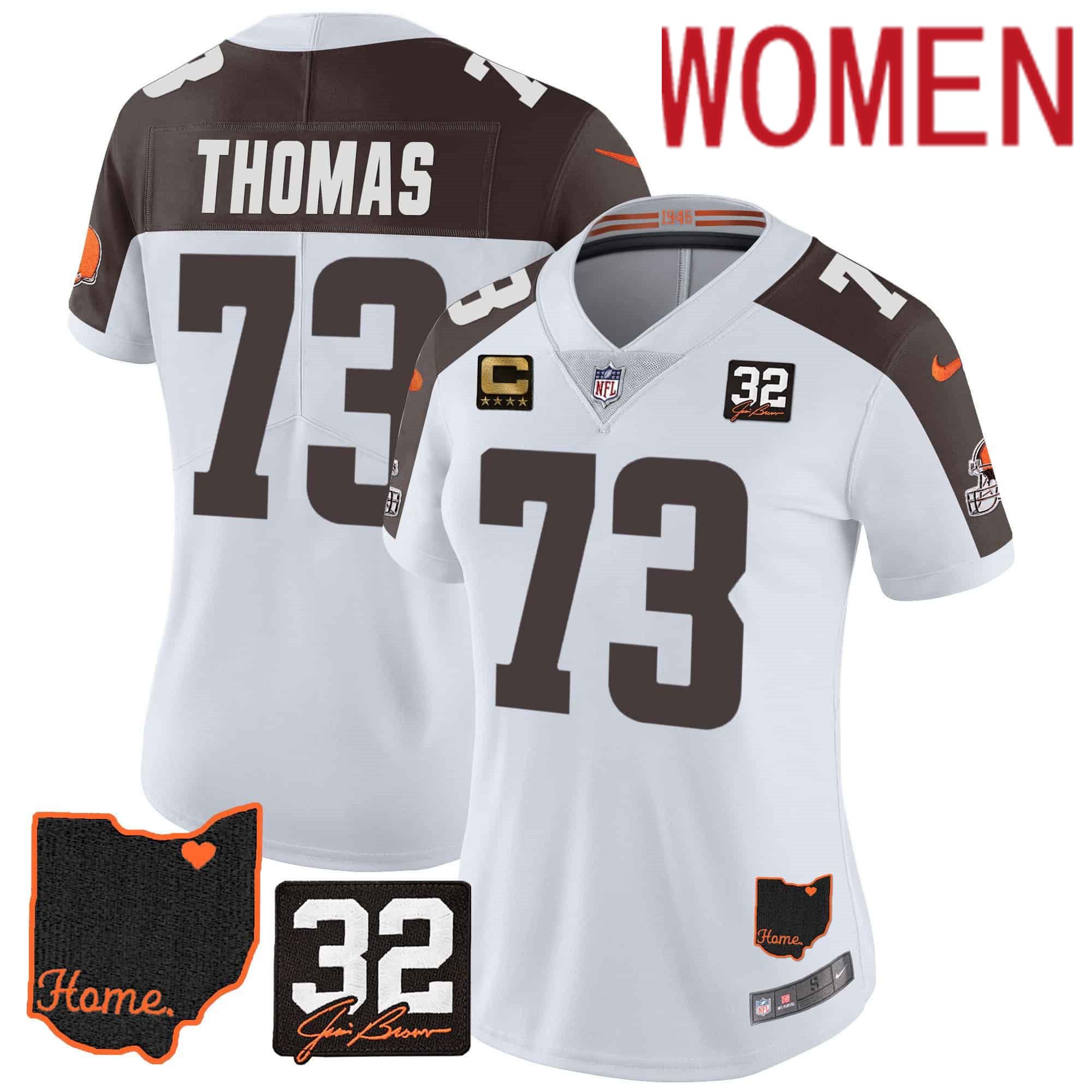 Women Cleveland Browns #73 Thomas White Memorial Home Patch 2024 Nike NFL Jersey style 1